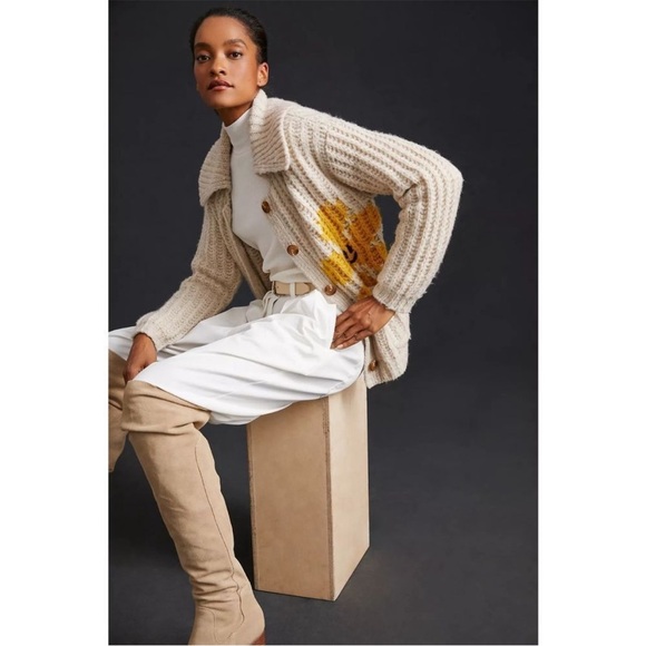 ANTHROPOLOGIE Pilcro Flower Cardigan Sweater Cheerful Smile Flower size xs - Picture 3 of 16